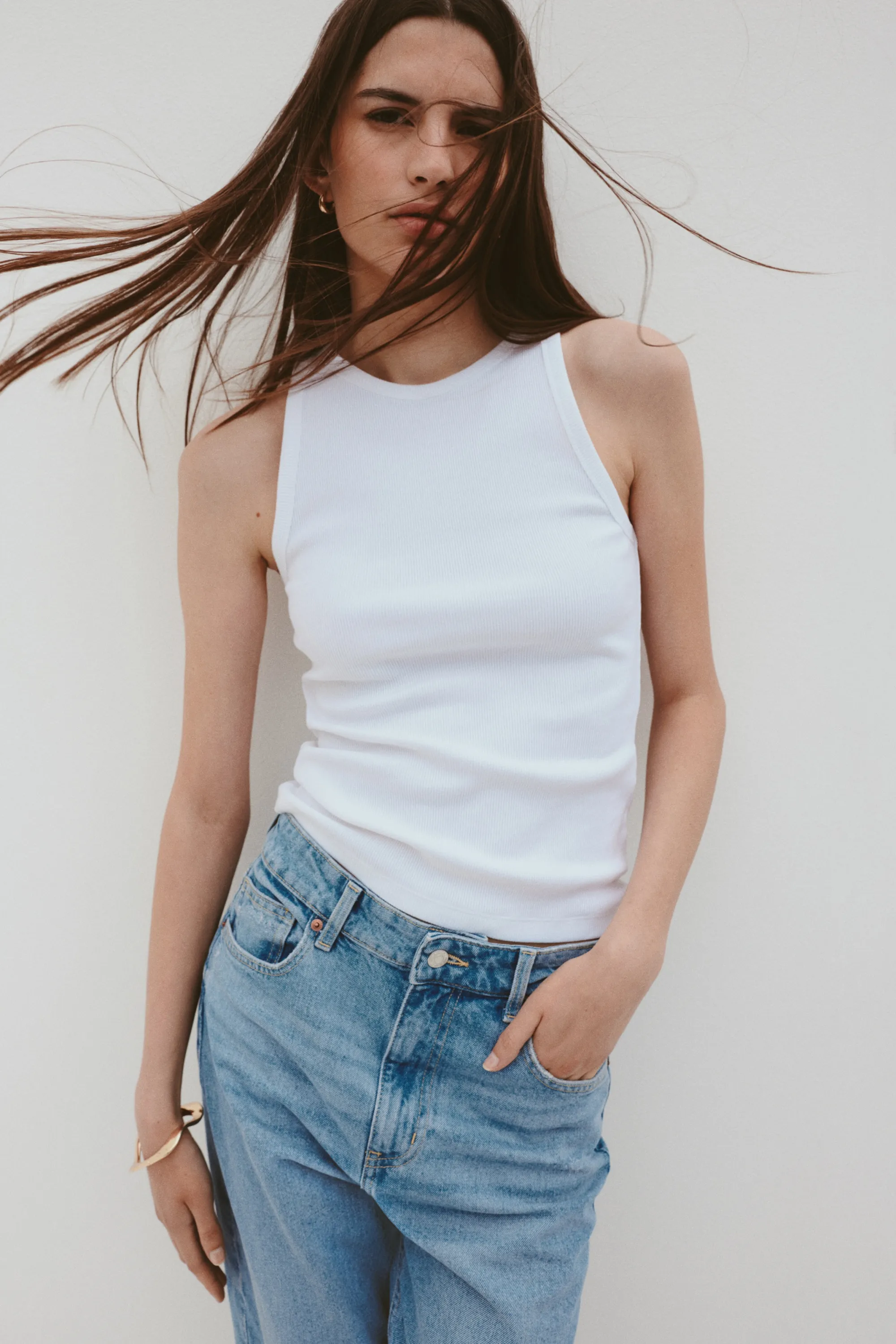 Mom Slim Fit High Waist Ankle Jeans - Bleu denim clair