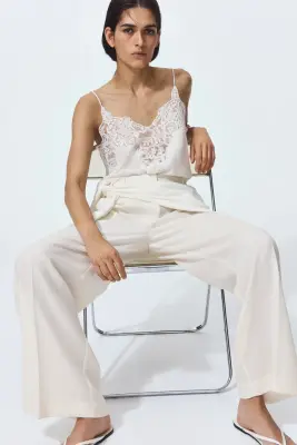 Pantalon chic à jambes larges - Crème — photo 1