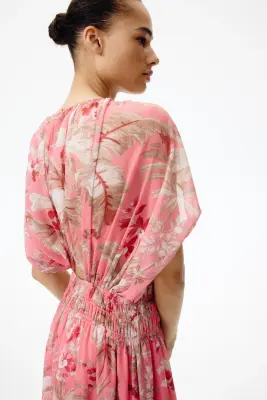 Robe en mousseline avec manches cape - Rose/fleuri — photo 1