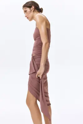 Draped tie-detail skirt - Rose ancien — photo 2