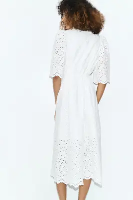 Robe chemise en coton avec broderie anglaise - Blanc — photo 2