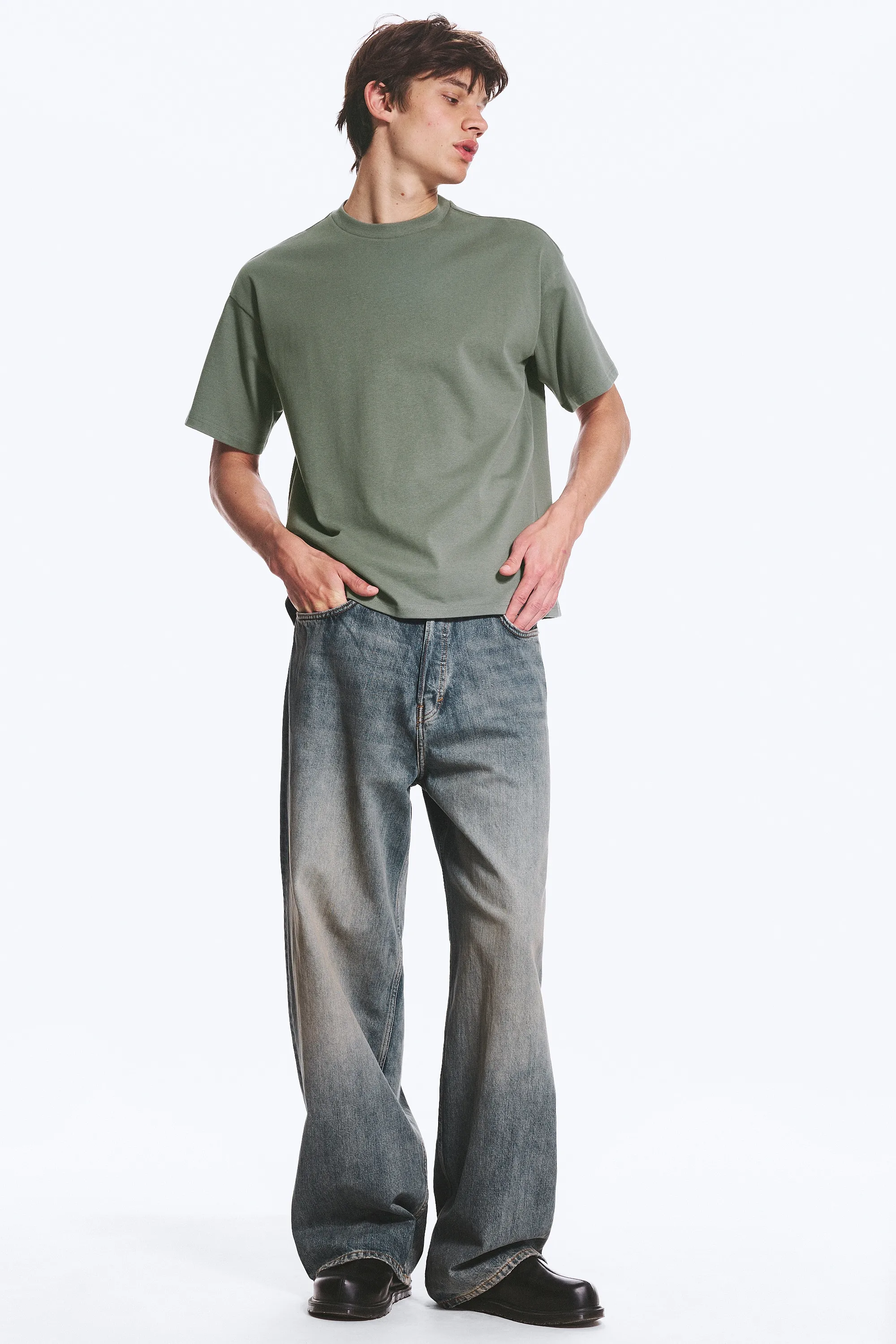 T-SHIRT COUPE AMPLE - Vert kaki cendré clair