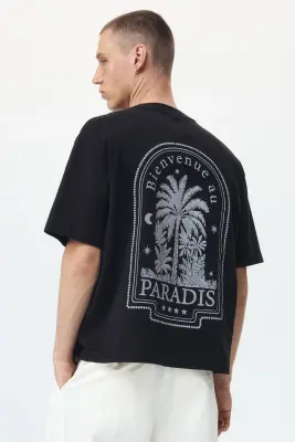 T-shirt imprimé Relaxed Fit en coton - Noir/Paradis — photo 3
