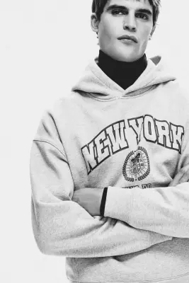 Hoodie imprimé Loose Fit - Gris chiné/New York — photo 2