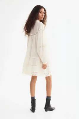 Robe tunique avec dentelle - Crème — photo 3