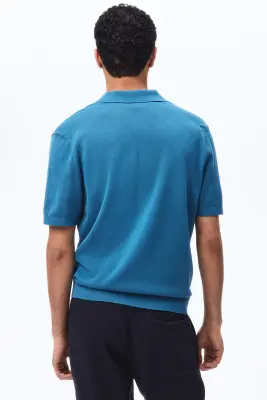 Polo Regular Fit en soie mélangée - Bleu — photo 3