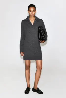ROBE POLO EN LAINE MÉRINOS - GRIS CHINÉ — photo 1