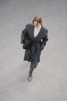 Manteau fait main en laine mélangée - Gris foncé — photo 1