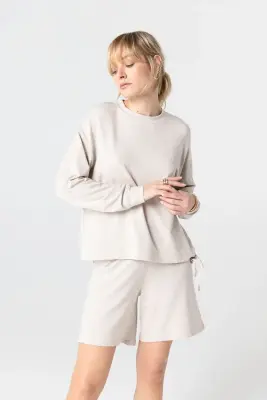 Sweat Beige Col Rond Manches Longues en Viscose / Elasthanne — photo 2