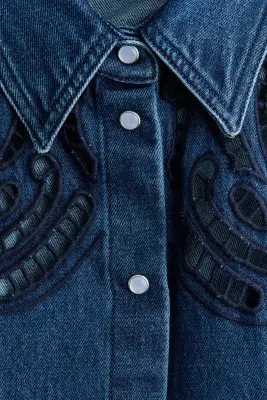 Chemise brodée en denim - Bleu denim/bleu marine — photo 4