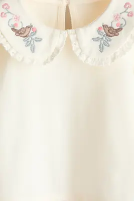 Blouse en coton avec détails brodés - Crème — photo 3