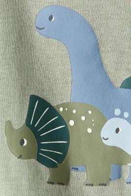 T-shirt imprimé en coton - Vert kaki clair/dinosaures — photo 2