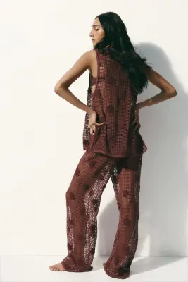 Appliquéd cotton beach top - Marron foncé — photo 4