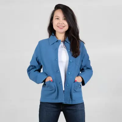 Veste de travail en croisé coton bio 1G/4F - Indigo — photo 1