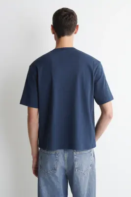 T-SHIRT EN JERSEY CÔTELÉ - BLEU MARINE — photo 4