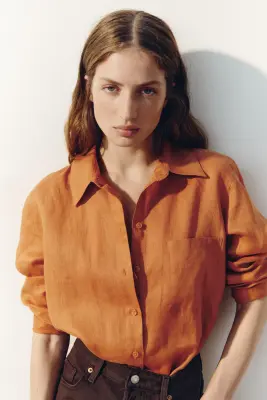 Chemise en lin - Orange foncé — photo 1