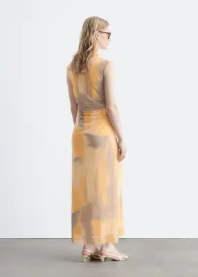 Robe drapée sans manches - Jaune/Imprimé — photo 5