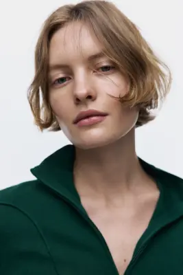 Top avec col cheminée zippé - Vert foncé — photo 1