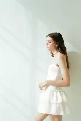 Robe bandeau avec corsage smocké - Ivoire — photo 2