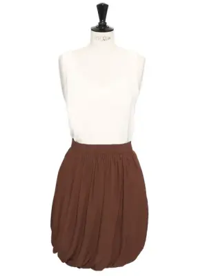 Jupe taille haute drapée en soie marron chocolat Prix boutique 900€ Taille 38 — photo 1