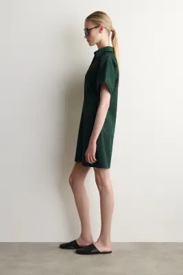 ROBE-CHEMISE EN JACQUARD DE COTON À POIS - VERT FONCÉ / À POIS — photo 1