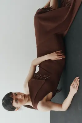 Robe asymétrique à franges - Marron foncé — photo 3