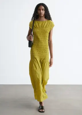 Robe longue à smocks - Moutarde — photo 3