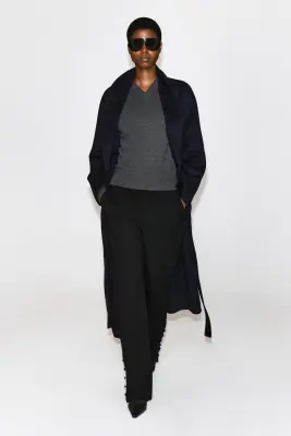 MANTEAU LONG EN LAINE DOUBLE FACE À COL CHÂLE - BLEU MARINE — photo 1