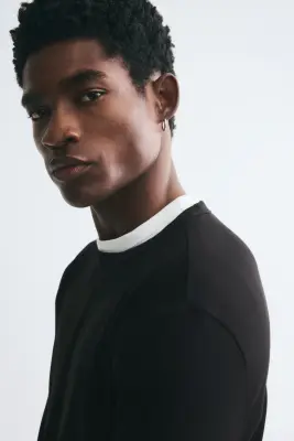 T-shirt à manches longues Slim Fit en coton - Noir — photo 3