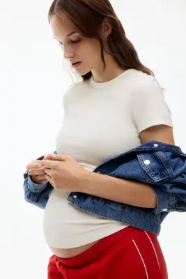 MAMA T-shirt en jersey côtelé - Crème — photo 3