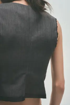 Gilet sans manches en laine - Gris foncé chiné — photo 3