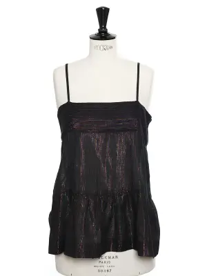 Débardeur à fines bretelles en coton noir imprimé paillettes multi-color Taille 38 — photo 3