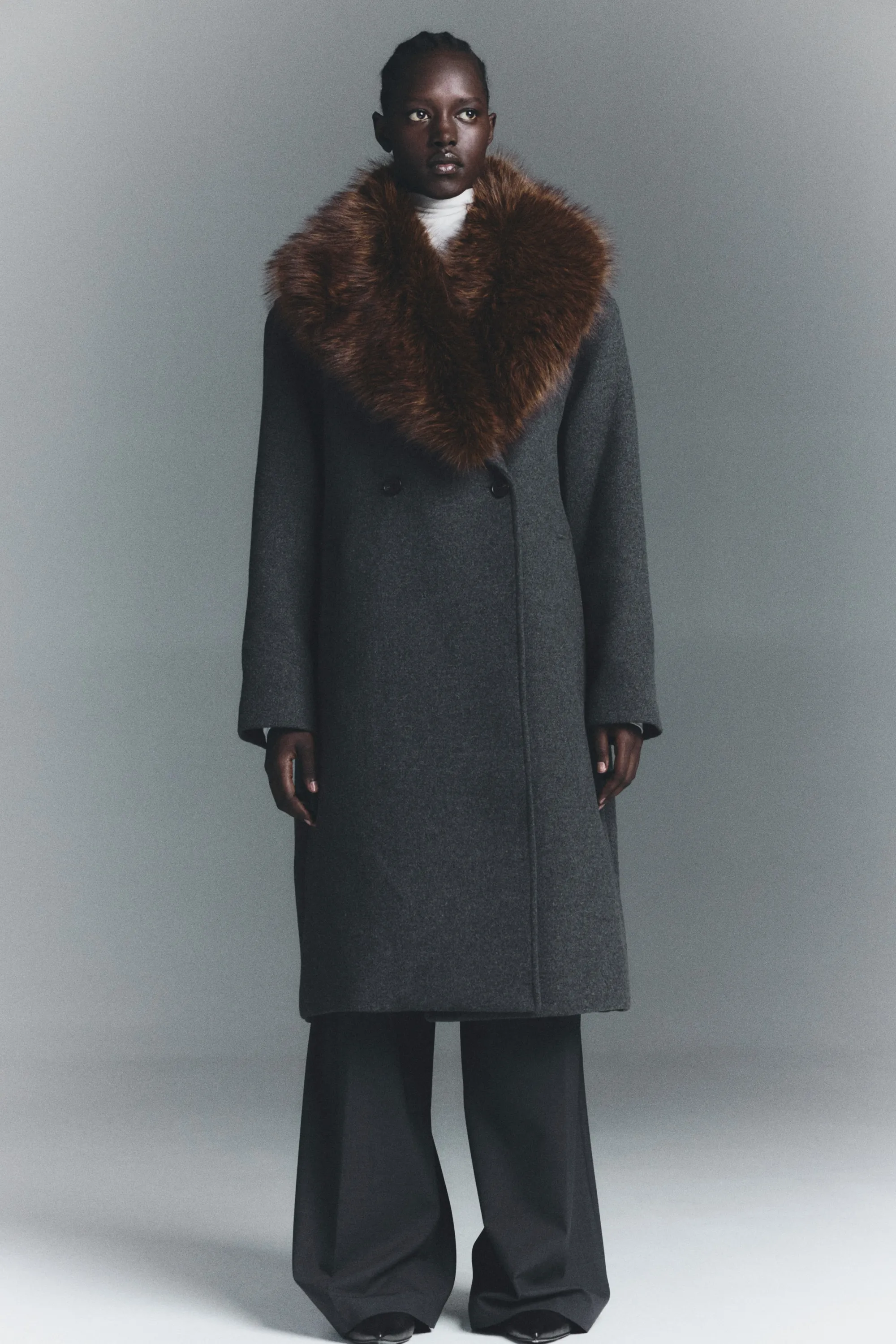 Manteau à fermeture croisée - Gris foncé chiné