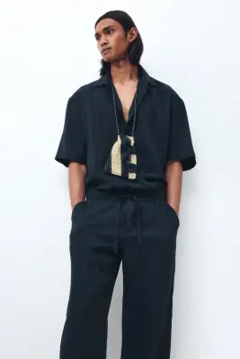 Pantalon texturé Relaxed Fit - Noir — photo 3