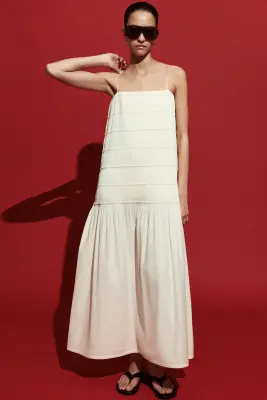 ROBE MIDI FRONCÉE À TAILLE BASSE EN POPELINE - IVOIRE — photo 5
