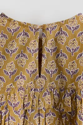 Robe trapèze en coton - Beige/fleuri — photo 1