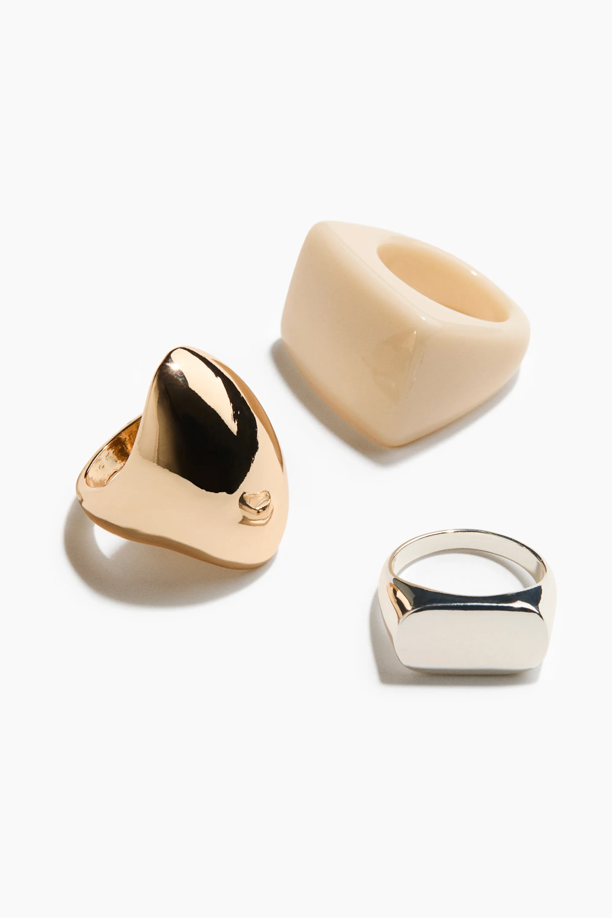 Lot de 3 bagues - Doré/crème