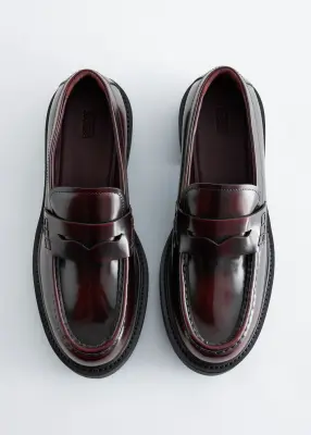 Mocassins en cuir épais - Rouge foncé — photo 3