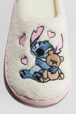 Chaussons en tissu Teddy bear avec motif brodé - Crème/Lilo et Stitch — photo 2
