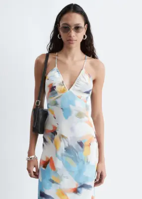 Robe combinaison midi en satin - Motif bleu — photo 2