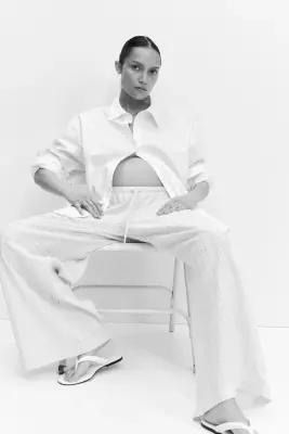 MAMA Pantalon en jersey façon dentelle - Crème — photo 1
