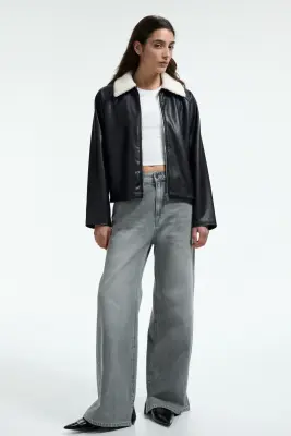 Veste avec col en tissu Teddy bear - Noir — photo 2