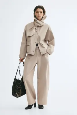Scarf-collar twill jacket - Beige clair — photo 4
