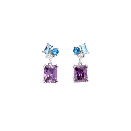 Boucle d'oreille Argent Rhodié - Oxyde de Zirconium Violet bleu blanc Go Mademoiselle 602621