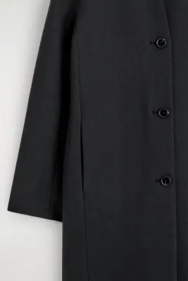 MANTEAU SANS COL EN SERGÉ DE LAINE - GRIS FONCÉ — photo 5
