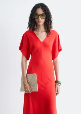 Robe longue à col en V - Rouge — photo 3