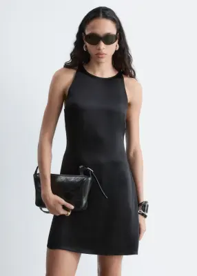 Robe courte en satin - Noir — photo 3