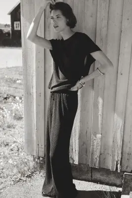 Pantalon froissé avec cordons de serrage - Noir — photo 2