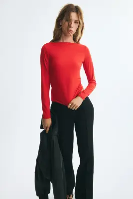 Top ajusté avec encolure bateau - Rouge vif — photo 2