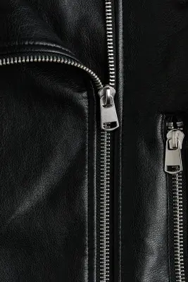 Veste de style motard en tissu enduit - Noir — photo 5